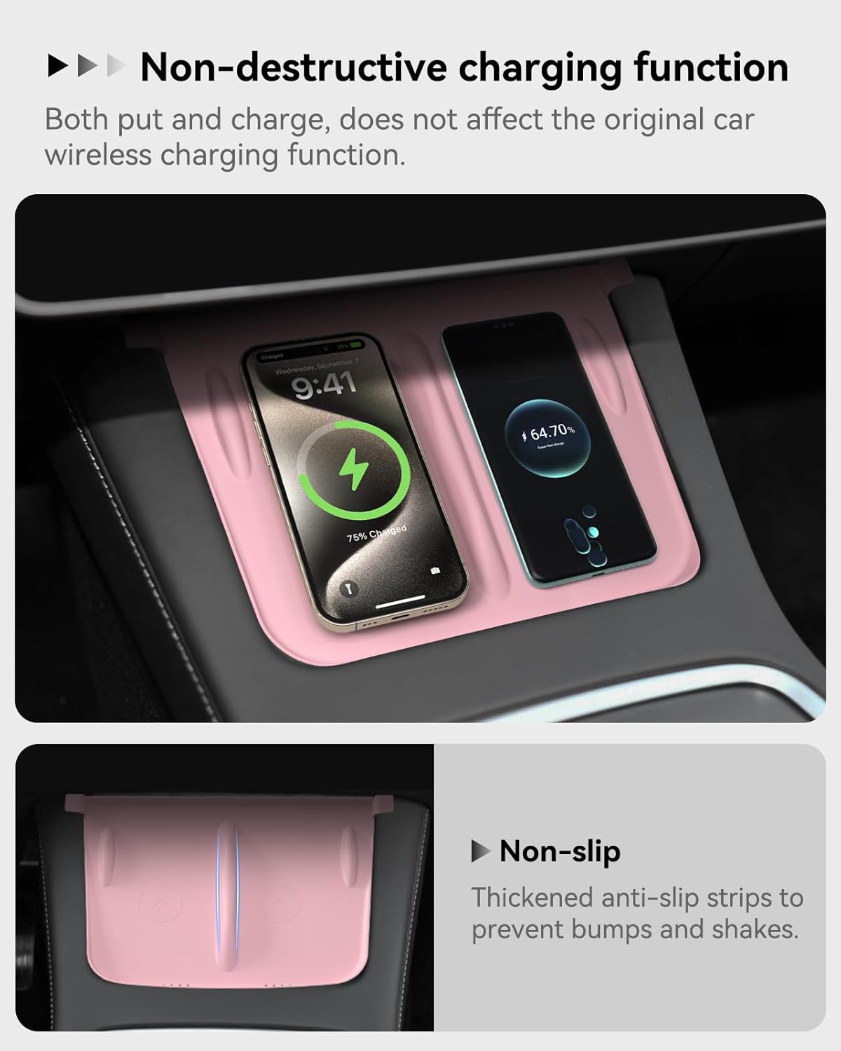 Wireless Charger Mat, Screen, and Rearview Mirror Protector Frame (3 pcs)