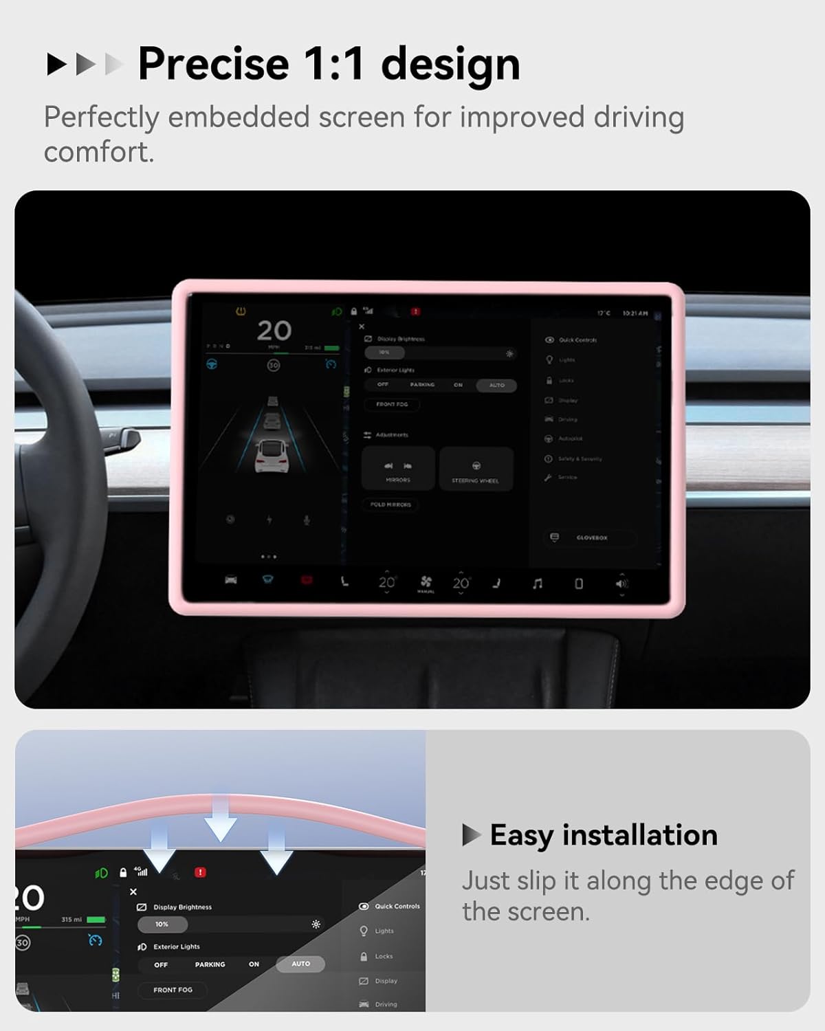 Wireless Charger Mat, Screen, and Rearview Mirror Protector Frame (3 pcs)