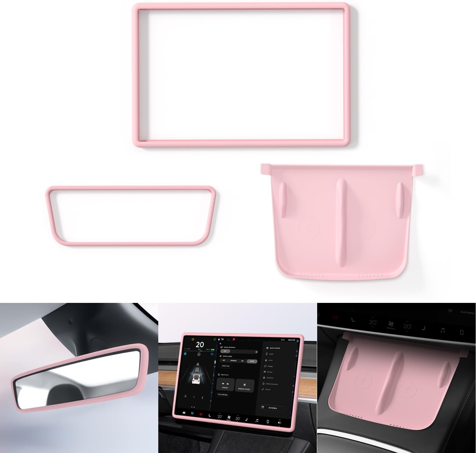 Wireless Charger Mat, Screen, and Rearview Mirror Protector Frame (3 pcs)