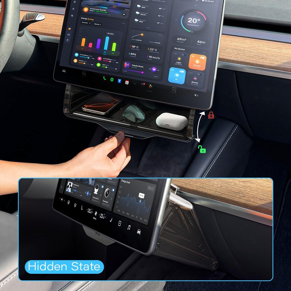 Under Screen Storage Organizer for Model Y Model 3